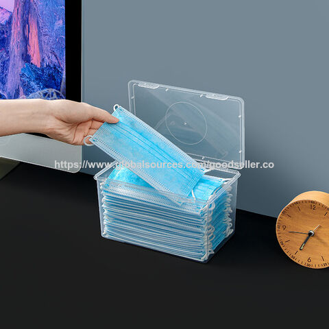 Caixa de armazenamento de plástico transparente portátil de grande capacidade para uso doméstico no atacado, caixa para máscaras