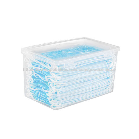 Caixa de armazenamento de plástico transparente portátil de grande capacidade para uso doméstico no atacado, caixa para máscaras