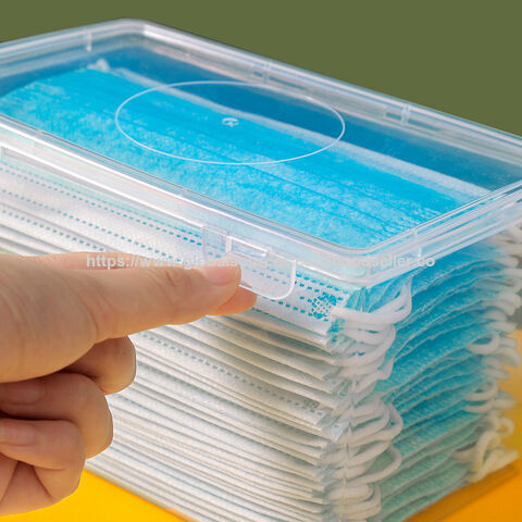 Caixa de armazenamento de plástico transparente portátil de grande capacidade para uso doméstico no atacado, caixa para máscaras