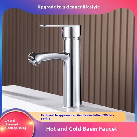 Grifo mezclador monomando de acero inoxidable plateado para lavabo de baño - Grifería para lavamanos y mueble de baño, agua fría y caliente