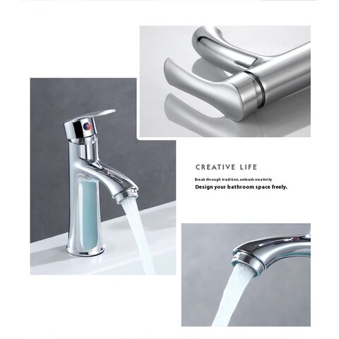 Grifo mezclador monomando de acero inoxidable plateado para lavabo de baño - Grifería para lavamanos y mueble de baño, agua fría y caliente