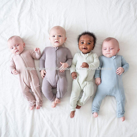 Ropa para bebés recién nacidos, niños y niñas, mameluco sólido de fibra de bambú suave, pijama con pies y doble cremallera, pelele de algodón para bebés