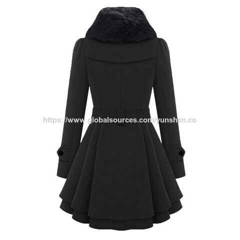 Abrigo de Invierno para Mujer 2024 con Cuello de Piel, Talla Grande, Gabardina de Lana Cruzada con Cinturón - Abrigos para Mujer al por mayor