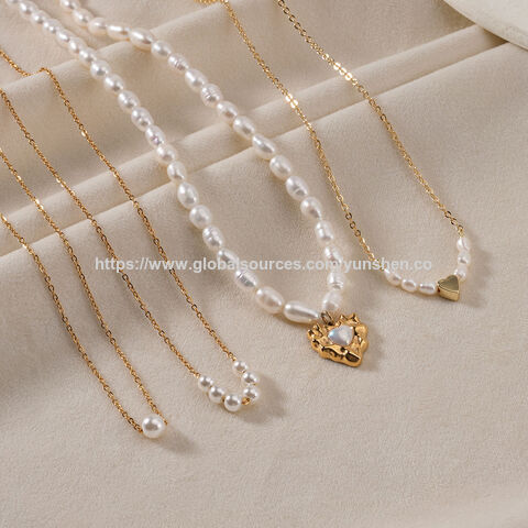 Popular Fashion Freshwater Pearl Jewelry Baroque Pvd Gold Plated Stainless Steel Freshwater Pearl Pendant Necklace