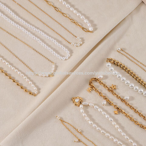 Popular Fashion Freshwater Pearl Jewelry Baroque Pvd Gold Plated Stainless Steel Freshwater Pearl Pendant Necklace