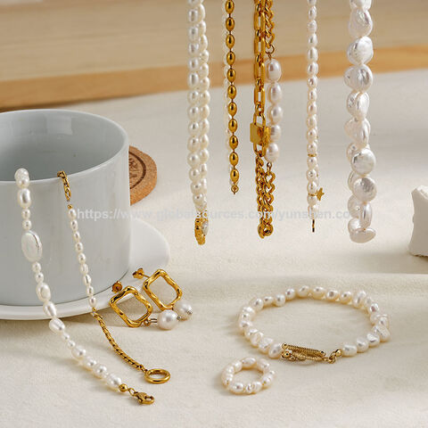 Popular Fashion Freshwater Pearl Jewelry Baroque Pvd Gold Plated Stainless Steel Freshwater Pearl Pendant Necklace