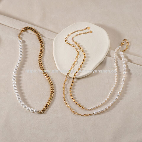 Popular Fashion Freshwater Pearl Jewelry Baroque Pvd Gold Plated Stainless Steel Freshwater Pearl Pendant Necklace