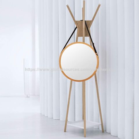 Miroir mural circulaire avec cadre en bambou massif, miroir de courtoisie pour salle de bain, miroir mural circulaire suspendu, cadre en bois ajustable