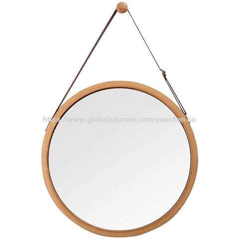Miroir mural circulaire avec cadre en bambou massif, miroir de courtoisie pour salle de bain, miroir mural circulaire suspendu, cadre en bois ajustable