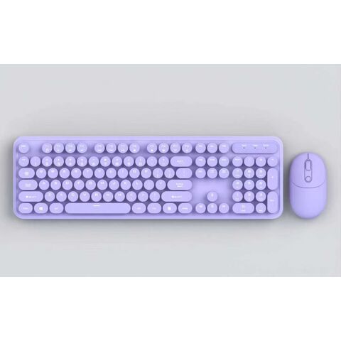 Kit de Teclado e Rato Sem Fio USB 2.4GHz Multimédia Padrão Retro para Escritório com Teclas Redondas