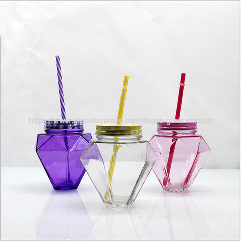 Botol kaca berlian untuk minuman dengan sedotan 500ml - Ideal untuk grosir dan distributor