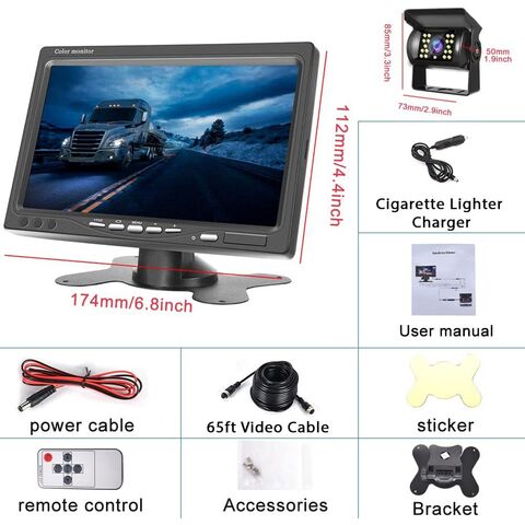 7-Zoll Universal Auto Rückfahr Monitor Kit - 18 LED Nachtsicht Rückfahrkamera mit wasserdichtem 4-Pin Verlängerungskabel
