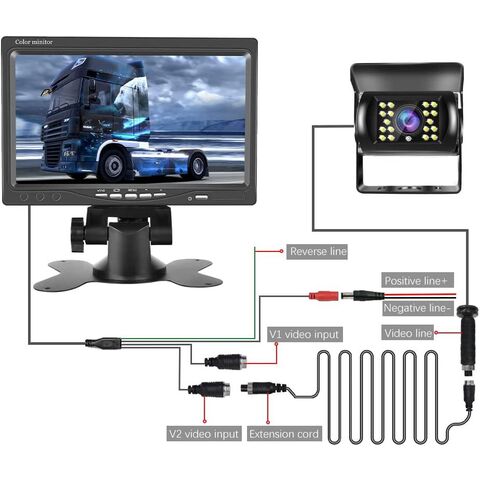 7-Zoll Universal Auto Rückfahr Monitor Kit - 18 LED Nachtsicht Rückfahrkamera mit wasserdichtem 4-Pin Verlängerungskabel