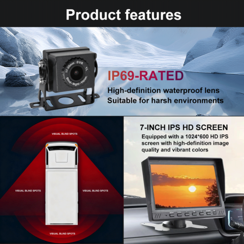 7-Zoll-LCD-AHD-1080P-LKW-Rückfahrkamerasystem IP69 wasserdichte Auto-Rückfahrhilfe für LKW-Pickup-RV-Camper