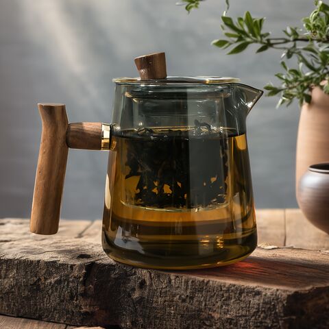 Juego de tetera de vidrio, taza elegante con filtro de vidrio, artefacto de separación de té, juego de té de alta gama de lujo ligero para exteriores