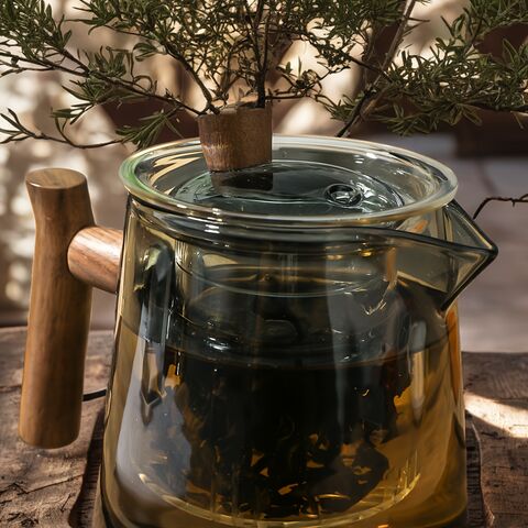 Juego de tetera de vidrio, taza elegante con filtro de vidrio, artefacto de separación de té, juego de té de alta gama de lujo ligero para exteriores