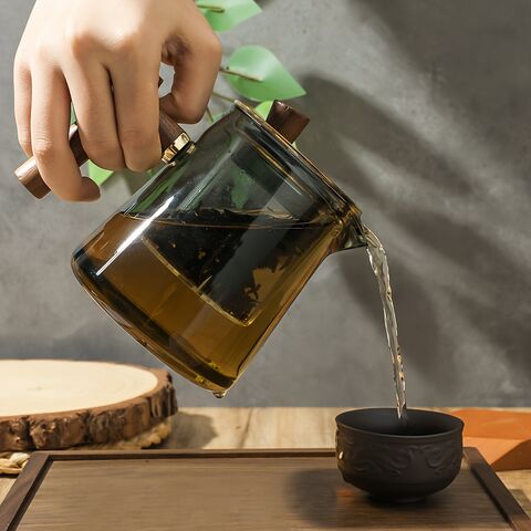 Juego de tetera de vidrio, taza elegante con filtro de vidrio, artefacto de separación de té, juego de té de alta gama de lujo ligero para exteriores