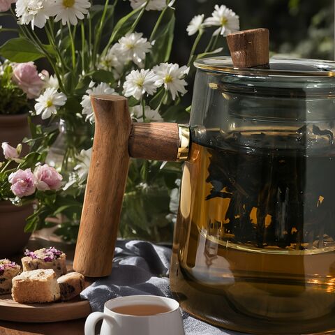 Juego de tetera de vidrio, taza elegante con filtro de vidrio, artefacto de separación de té, juego de té de alta gama de lujo ligero para exteriores