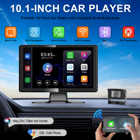 Tragbares 10,1-Zoll-4-Kanal-IPS-HD-Touchscreen-Autoradio mit Carplay-Bildschirm für Apple Carplay & Android Auto MP4 DVR-Monitor