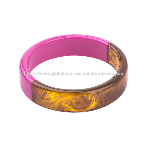 Pulseira de resina redonda da moda, cores duplas misturadas, OEM, com auditoria BSCI Sedex 4P SA8000
