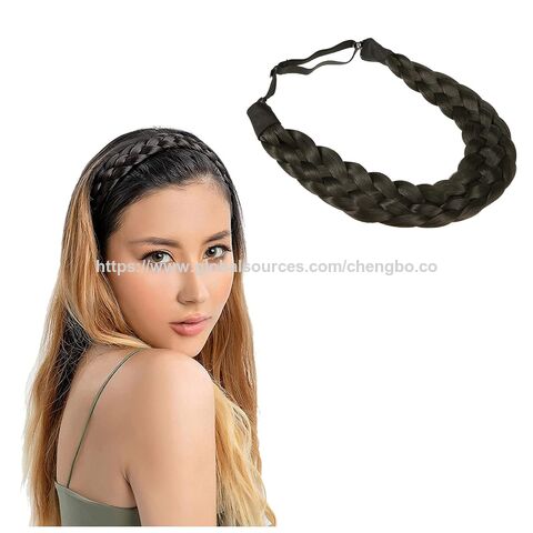 Serre-tête Tressé en Cheveux Synthétiques à 5 Brins - Accessoire de Beauté Classique et Épais avec Larges Tresses Tressées Élastique Extensible pour Femmes et Filles