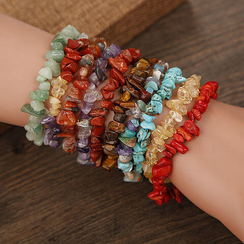 Pulsera Elástica de Cuentas de Moda con Piedras Naturales Irregulares y Coloridas de Cristal
