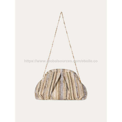 Bolso bandolera de mujer a la moda con solapa plisada y diseño tejido