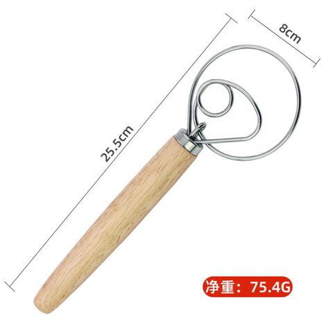 3-Style Egg Beater Mixer Tool Stainless Steel Dough Whisk with Oak Handle