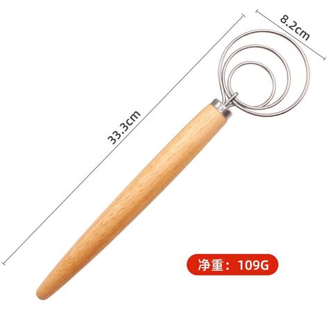 3-Style Egg Beater Mixer Tool Stainless Steel Dough Whisk with Oak Handle