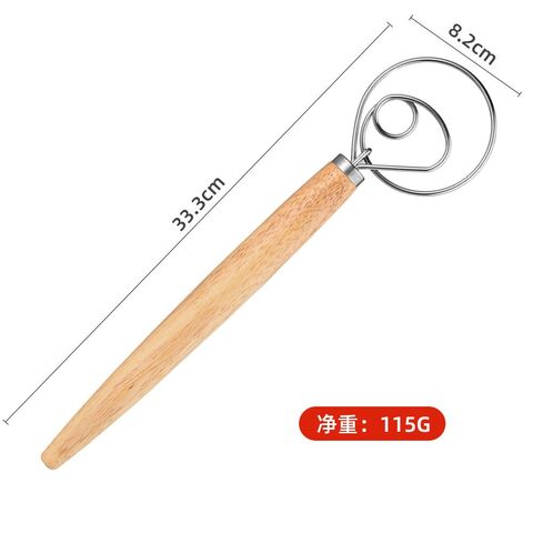 3-Style Egg Beater Mixer Tool Stainless Steel Dough Whisk with Oak Handle