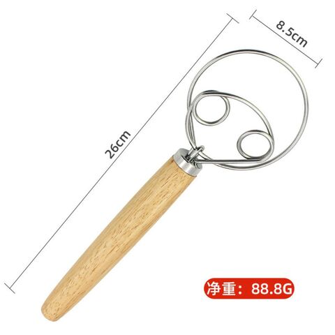 3-Style Egg Beater Mixer Tool Stainless Steel Dough Whisk with Oak Handle