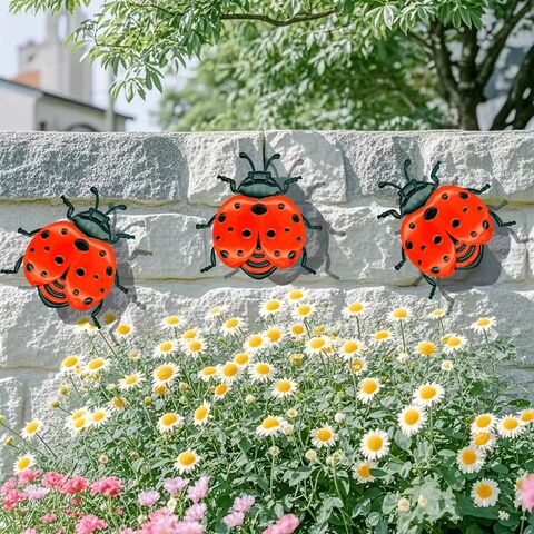 Juego de 3 mariquitas metálicas para decoración de pared, adornos coloridos para jardín, manualidades de metal para interiores y exteriores, decoración vibrante para el hogar