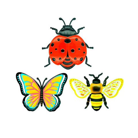 Juego de 3 mariquitas metálicas para decoración de pared, adornos coloridos para jardín, manualidades de metal para interiores y exteriores, decoración vibrante para el hogar