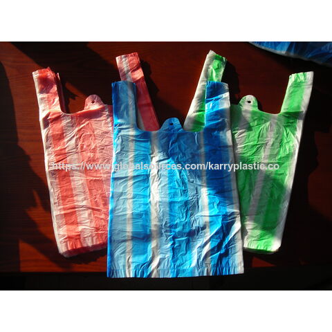 Sacs poubelles type T-shirt en PEHD pour courses et emballage avec poignées à nouer