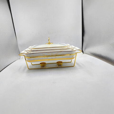 Calentador de alimentos de 2L con diseño de mármol, plato rectangular para servir, chafers para buffet