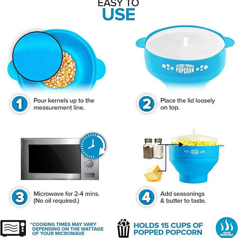Silicone Reusable Microwave Popcorn Popper Bowl with Lid for Home Kitchen