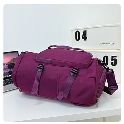 Sac de voyage minimaliste multifonctionnel de couleur unie, sac à bagages à double dos portable pour sports de plein air, séparation unisexe humide et sèche