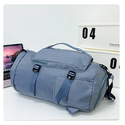 Sac de voyage minimaliste multifonctionnel de couleur unie, sac à bagages à double dos portable pour sports de plein air, séparation unisexe humide et sèche
