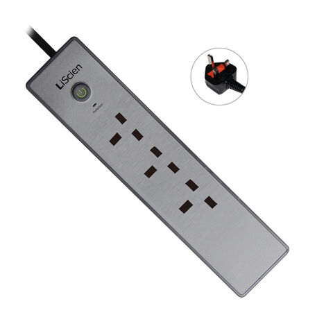 Regleta de alimentación con protección contra sobretensiones, 3 enchufes BS, 2 puertos USB, enchufe UK, 2.4A