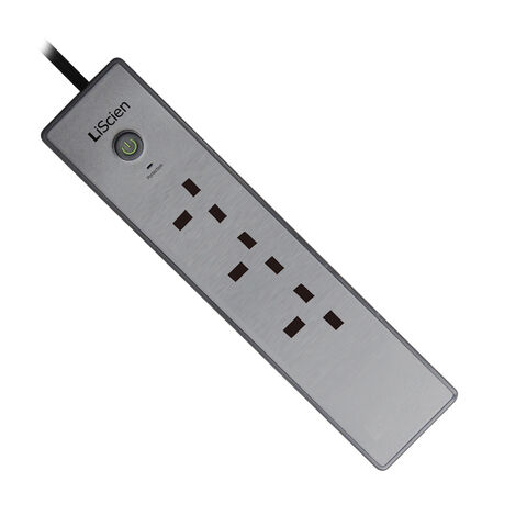 Regleta de alimentación con protección contra sobretensiones, 3 enchufes BS, 2 puertos USB, enchufe UK, 2.4A