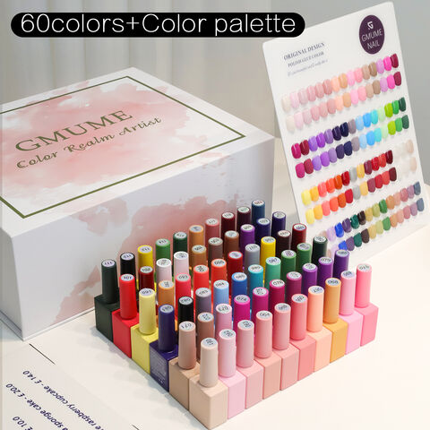 Set 60 Pcs Kutek Gel, Botol 15ML, Kemasan kotak hadiah mewah dengan bagan warna. Soak Off Kutek UV untuk Nail Art. Hadiah untuk Wanita.