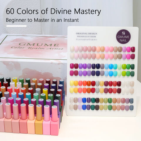 Set 60 Pcs Kutek Gel, Botol 15ML, Kemasan kotak hadiah mewah dengan bagan warna. Soak Off Kutek UV untuk Nail Art. Hadiah untuk Wanita.