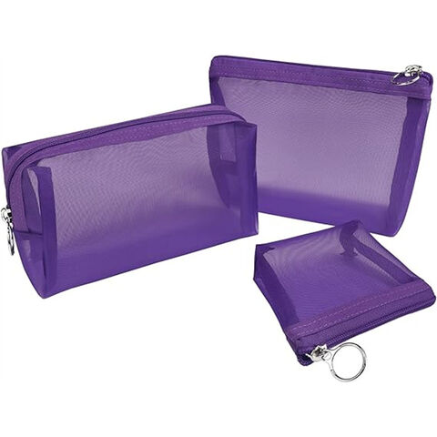 3-Pack Mesh Cosmetic Bag Set - Travel/On-The-Go Makeup Storage, Zipper Closure Small Pouch