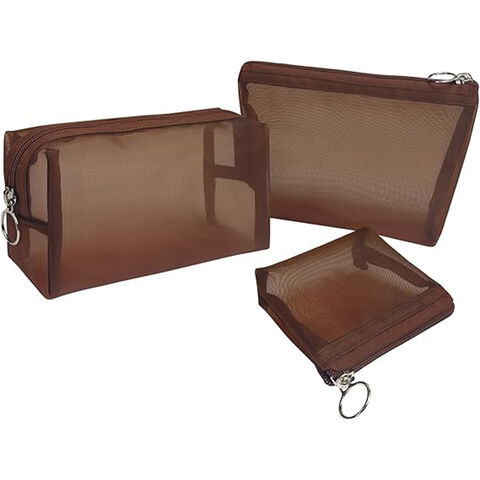 3-Pack Mesh Cosmetic Bag Set - Travel/On-The-Go Makeup Storage, Zipper Closure Small Pouch