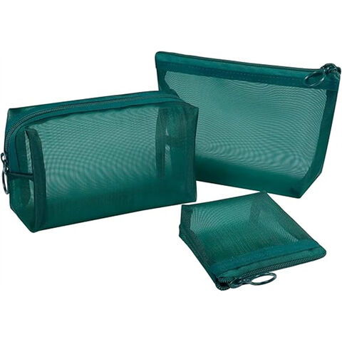 3-Pack Mesh Cosmetic Bag Set - Travel/On-The-Go Makeup Storage, Zipper Closure Small Pouch