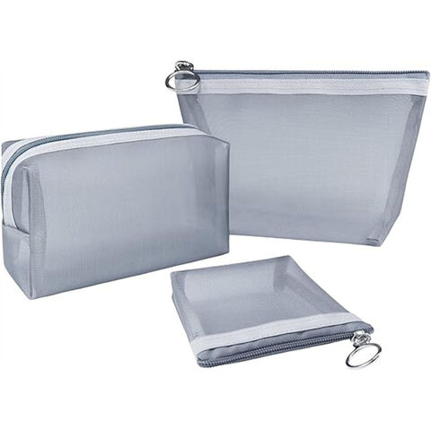 3-Pack Mesh Cosmetic Bag Set - Travel/On-The-Go Makeup Storage, Zipper Closure Small Pouch