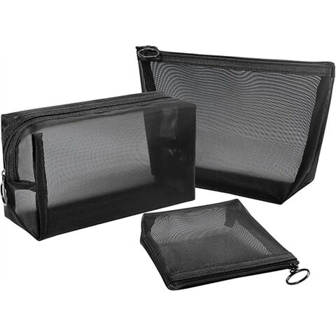 3-Pack Mesh Cosmetic Bag Set - Travel/On-The-Go Makeup Storage, Zipper Closure Small Pouch