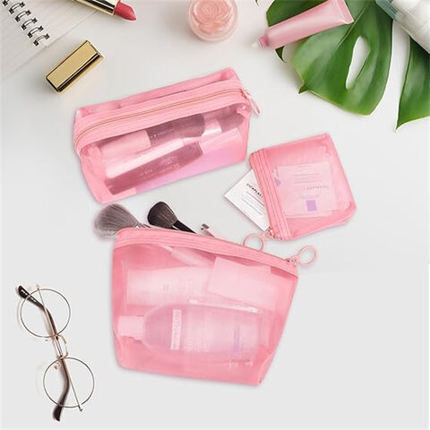 3-Pack Mesh Cosmetic Bag Set - Travel/On-The-Go Makeup Storage, Zipper Closure Small Pouch