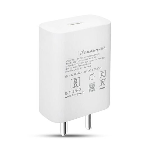 Chargeur super rapide 44W avec prise Inde pour téléphones mobiles USB C Vivo Realme OnePlus