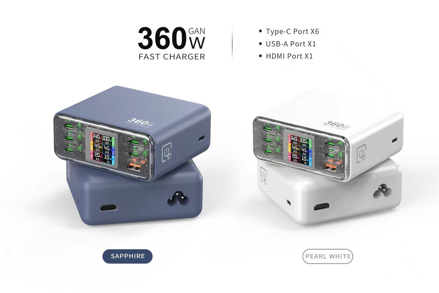Mnuo 360w Gan Cube Charger With Smart Display & Mode Switching - 5c1a ...
